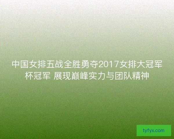 中国女排五战全胜勇夺2017女排大冠军杯冠军 展现巅峰实力与团队精神